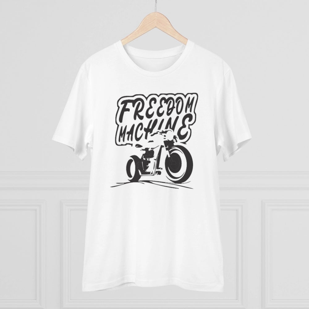 White PC cotton men's bike ride design half sleeve t-shirt, casual wear for active lifestyle