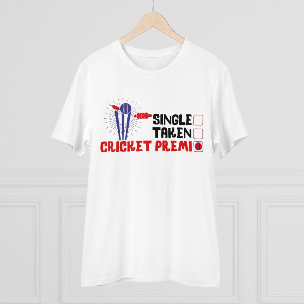 White PC cotton men's cricket design half sleeve t-shirt with round neck, 180GSM thread count for casual occasions