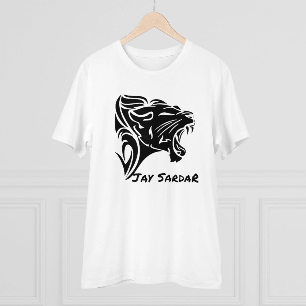 White PC Cotton Jay Sardar Printed T-shirt (180GSM), men's casual wear with half sleeves on display