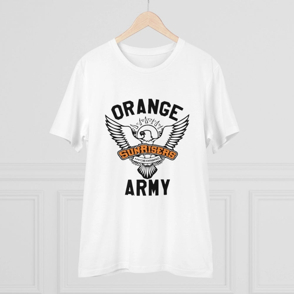 White PC cotton cricket design men's t-shirt with half sleeves, round neck, 180GSM thread count for casual wear