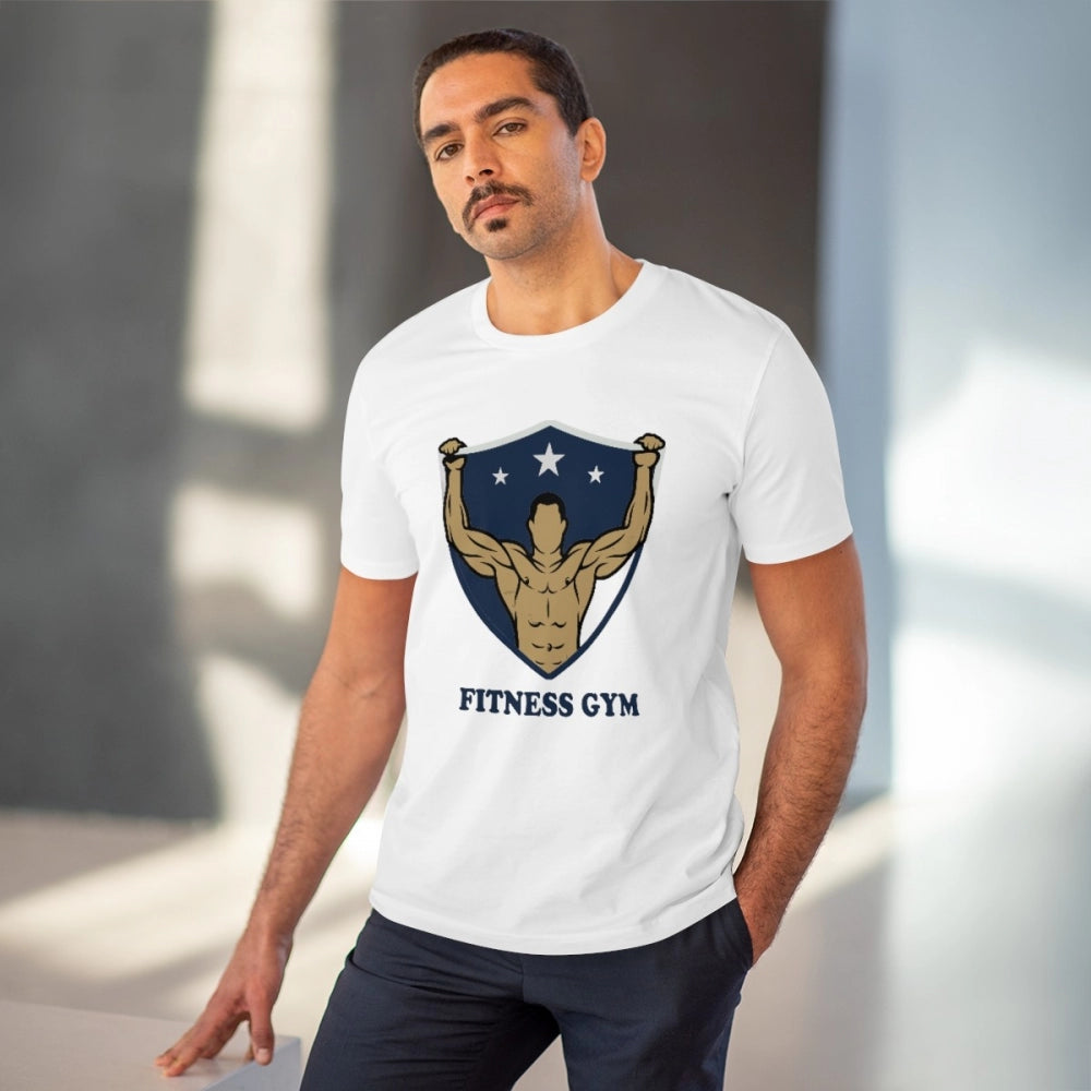 White PC Cotton Fitness Gym T-Shirt (180GSM), men's half sleeve round neck tee for casual wear