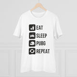 White PC Cotton "Eat Sleep Pubg Repeat" Men's T-Shirt (180GSM), casual wear with half sleeves