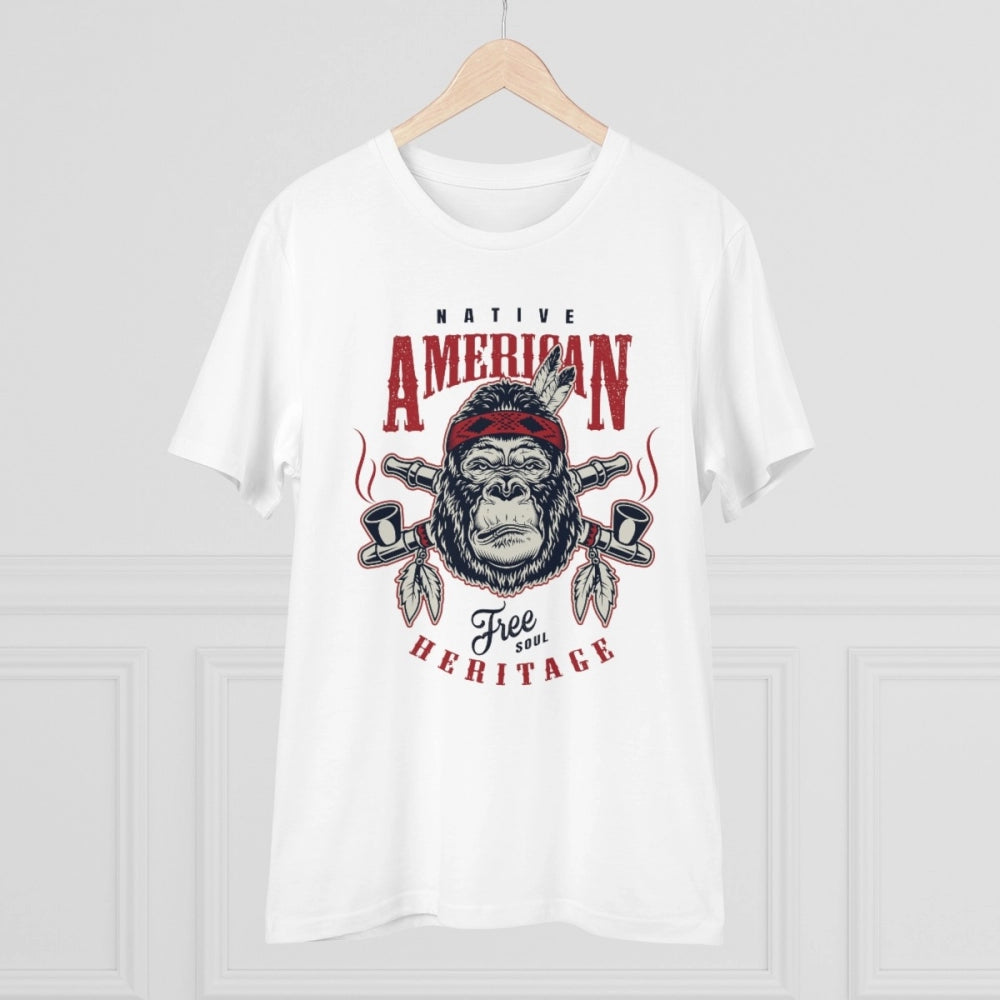 White PC Cotton Gorilla Design men's t-shirt with half sleeves and round neck on hanger