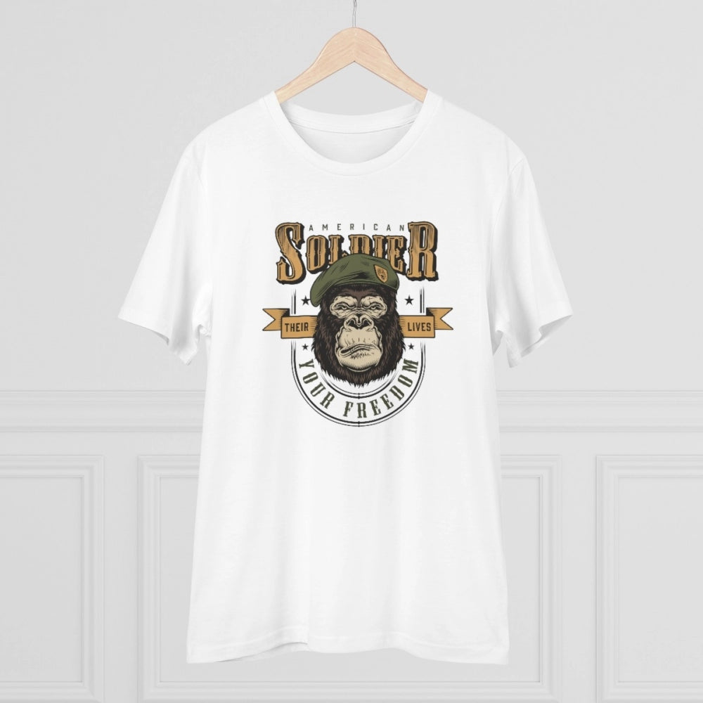 White PC cotton Gorilla design printed men's T-shirt, half sleeve with round neck, casual wear