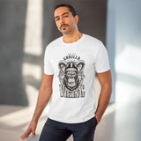 White PC cotton Gorilla design printed men's t-shirt, half sleeve with round neck, casual occasion wear