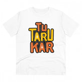White PC Cotton Tu Taru Kar Printed Men's T-Shirt (180GSM), half sleeve round neck for casual occasions