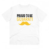 White PC Cotton Proud To Be Gujarati printed men's half sleeve t-shirt on hanger, 180GSM thread count