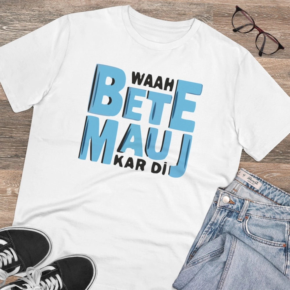 White PC Cotton Mojj Kardi Printed Men's T-Shirt (180GSM), casual wear with half sleeves