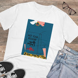 White PC Cotton Men's Not Your Regular Naari Printed Half Sleeve T-Shirt (180GSM), casual occasion wear on display