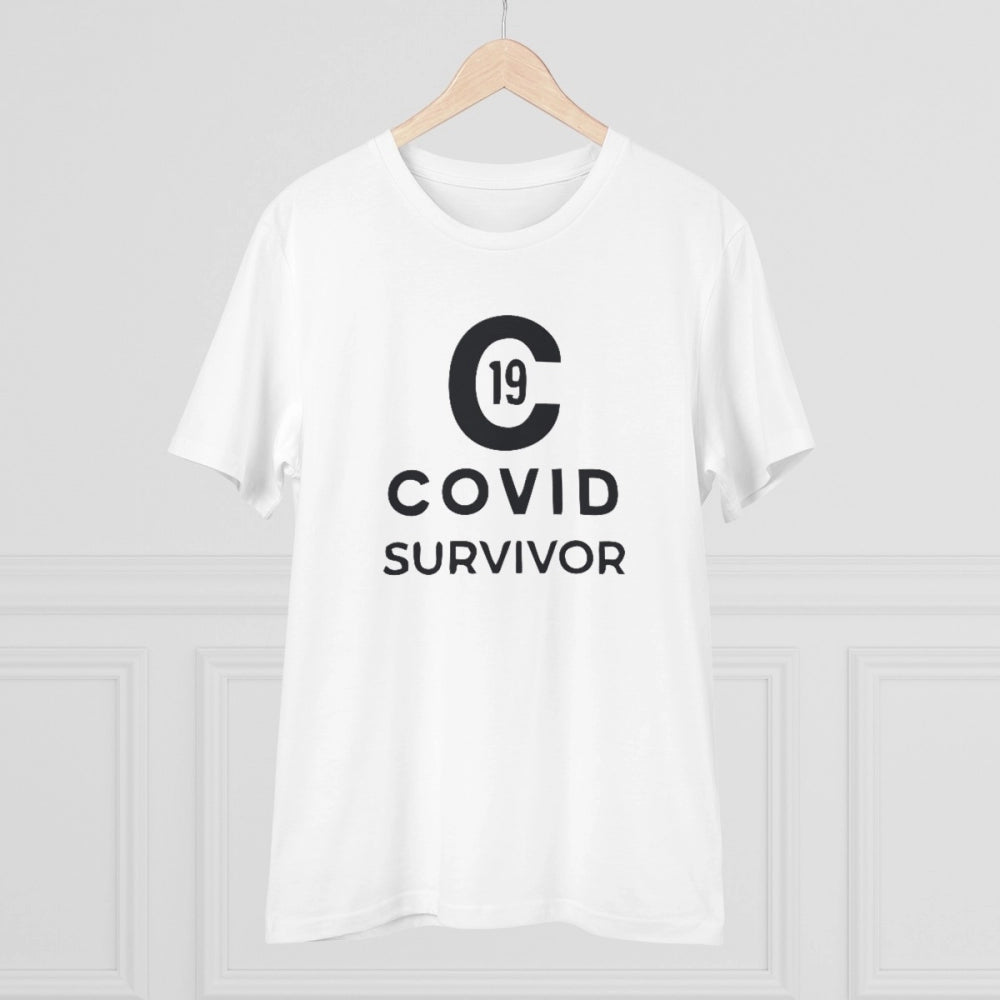 White PC Cotton Covid-19 Survivor T-shirt with half sleeves and round neck, 180GSM for men's casual wear