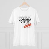 White PC Cotton I Survived Corona Virus printed men's t-shirt (180GSM), casual occasion, round neck, half sleeve