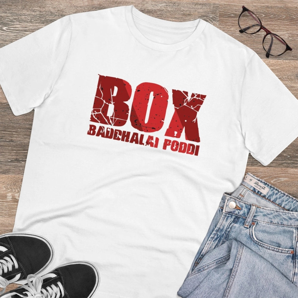 White PC Cotton Men's Telugu Design Half Sleeve T-Shirt (180GSM), casual occasion wear