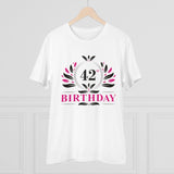 White PC cotton men's 42nd birthday printed half sleeve t-shirt (180GSM), casual occasion wear
