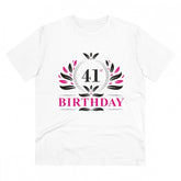 White PC Cotton 41st Birthday Printed Men's T-Shirt with half sleeves and round neck, 180GSM thread count