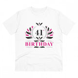 White PC Cotton 41st Birthday Printed Men's T-Shirt with half sleeves and round neck, 180GSM thread count