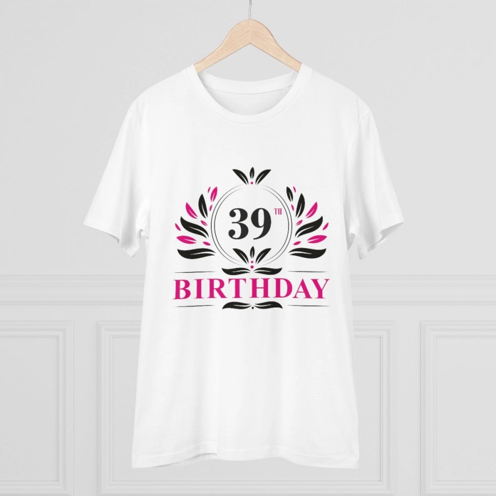 Men's white PC cotton 39th birthday printed half-sleeve round neck t-shirt (180GSM), casual occasion wear
