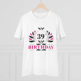 Men's white PC cotton 39th birthday printed half-sleeve round neck t-shirt (180GSM), casual occasion wear