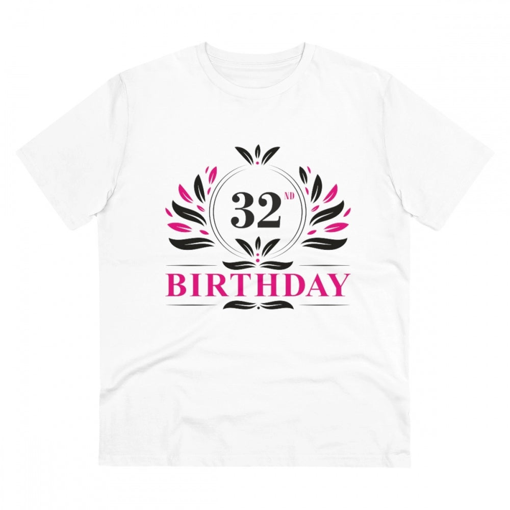 White PC Cotton Men's 32nd Birthday Printed Half Sleeve T-Shirt (180GSM), casual occasion wear
