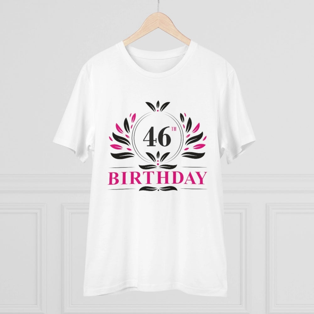 White PC Cotton Men's 46th Birthday Printed Half-Sleeve T-Shirt (180GSM), casual occasion wear