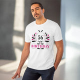 White PC cotton men's 56th birthday printed half-sleeve t-shirt with round neck, casual occasion