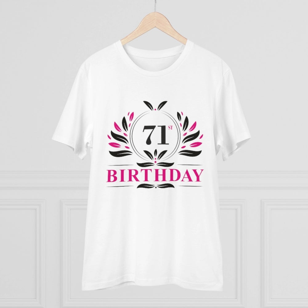 White PC cotton 71st birthday printed half sleeve t-shirt for men, casual occasion