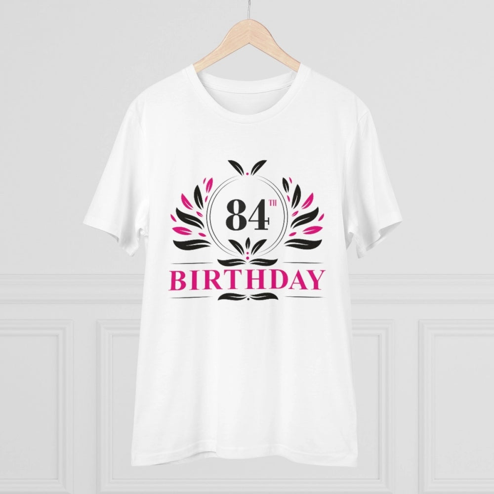 White PC cotton 84th birthday printed t-shirt, half sleeve round neck, casual occasion for men