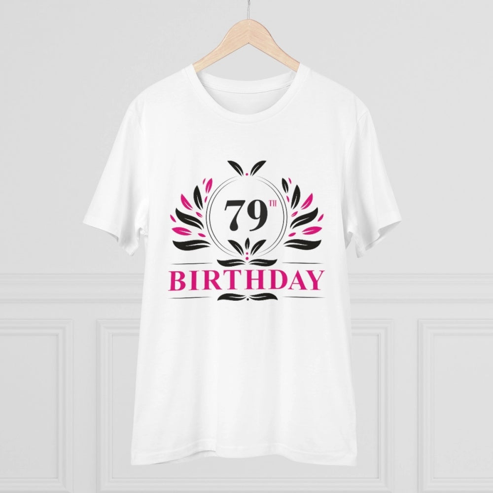 Men's white 180GSM PC Cotton 79th birthday half sleeve t-shirt with round neck, casual occasion for men