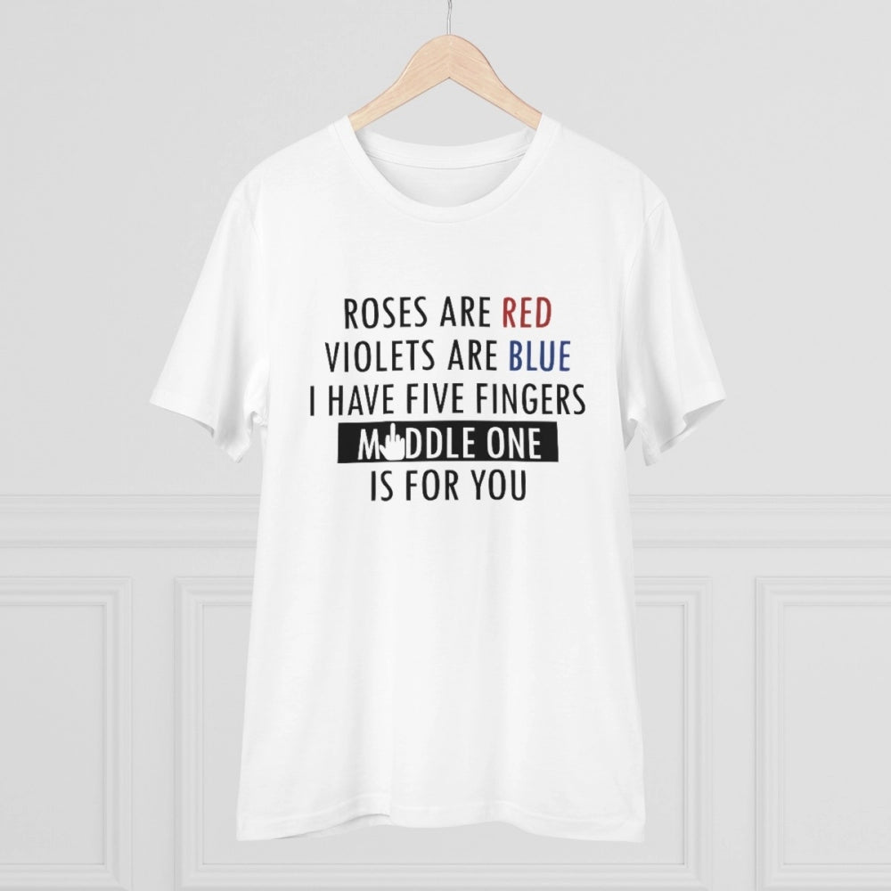 White PC Cotton Men's T-shirt with Roses Are Red print, half sleeve, round neck, 180GSM thread count for casual occasions