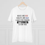 White PC Cotton Men's T-shirt with Roses Are Red print, half sleeve, round neck, 180GSM thread count for casual occasions