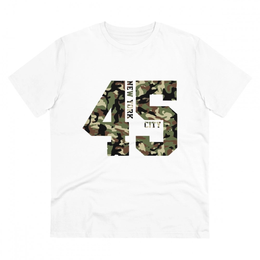 White PC Cotton Men's T-Shirt (New York City Print), 180GSM - casual wear with half sleeves and round neck, displayed on mannequin