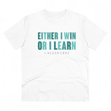 White PC Cotton Men's T-Shirt with 'Either I Win Or I Learn' motivational print, half sleeve design, casual occasion