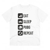 White PC Cotton Eat Sleep Pubg Repeat Printed Men's T-Shirt (180GSM), casual occasion