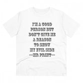 White PC Cotton Men's T-Shirt with "I Am Good Person" print, half sleeve, round neck, 180GSM