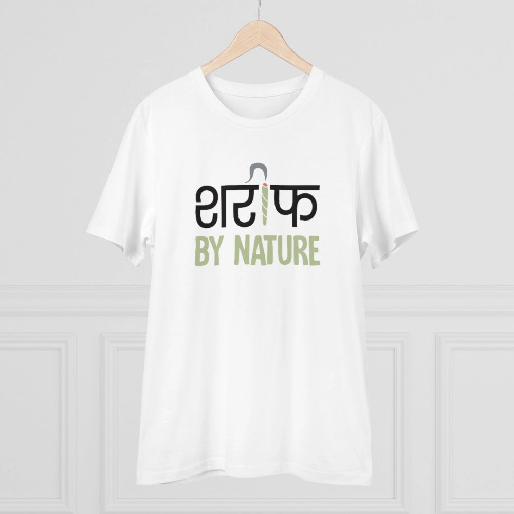 White PC Cotton Sarif By Nature Printed Men's T-Shirt (Half Sleeve, Round Neck) - 180GSM thread count for casual occasions
