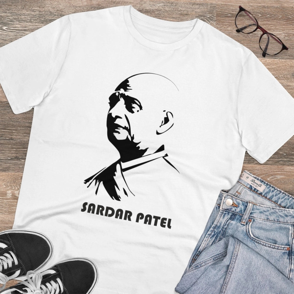 White PC Cotton Men's Sardar Patel Printed Half-Sleeve T-Shirt, 180GSM quality