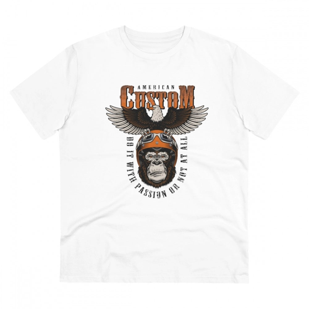 White PC Cotton Gorilla Design Printed Men's T-Shirt (180GSM), casual wear with half sleeves