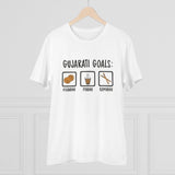 Men's PC Cotton Gujarati Goals Printed T Shirt (Color: White, Thread Count: 180GSM)