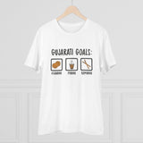 White PC Cotton Gujarati Goals T-Shirt (Half sleeve, Round neck, 180GSM) for casual occasions