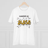 White PC Cotton Powered Bt Fafda Printed Men's Half Sleeve T-Shirt (180GSM), casual wear on mannequin