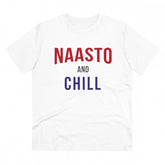 White PC cotton Nasto And Chill printed men's T-shirt (180GSM), half sleeve, round neck, casual wear