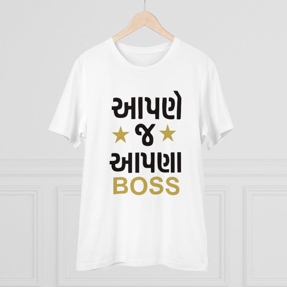 White PC Cotton Men's Aapne J Aapna Boss Printed Half-Sleeve T-Shirt (180GSM), casual occasion