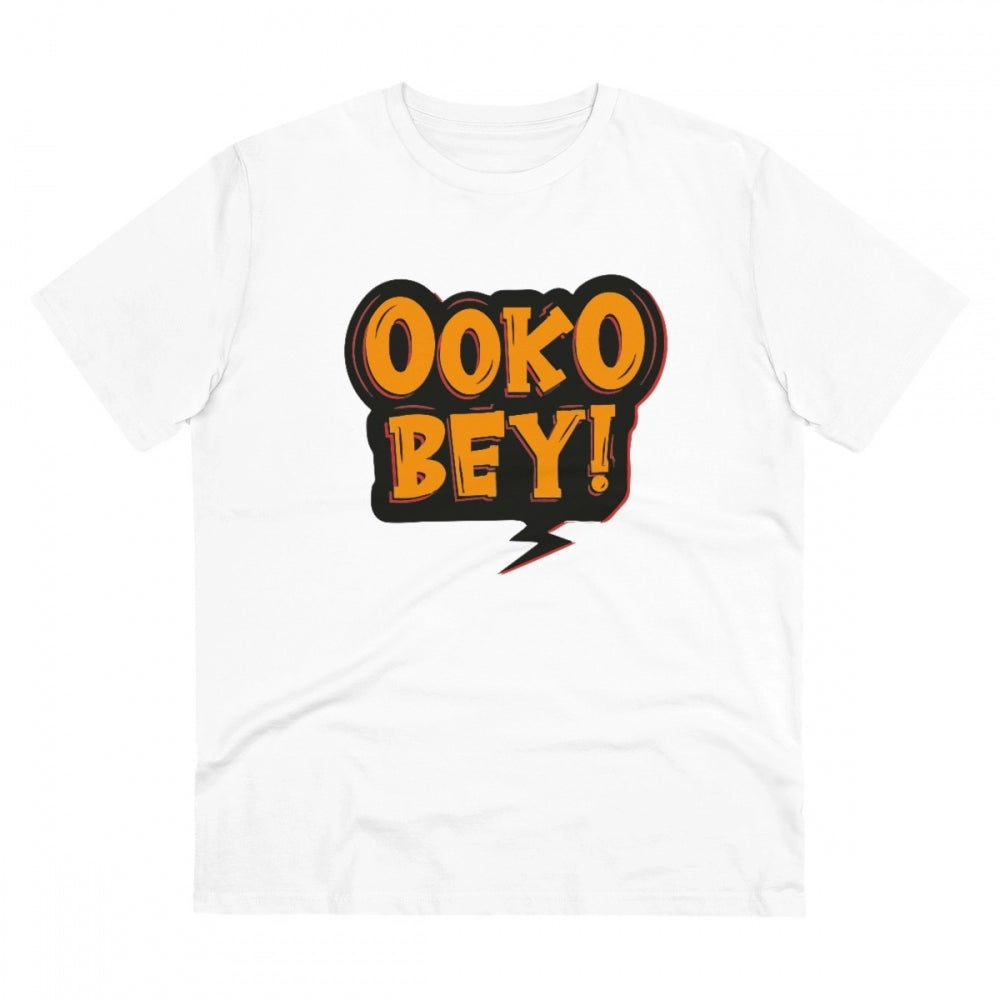 White PC Cotton Men's Telugu Design Half Sleeve T-Shirt (180GSM), casual wear