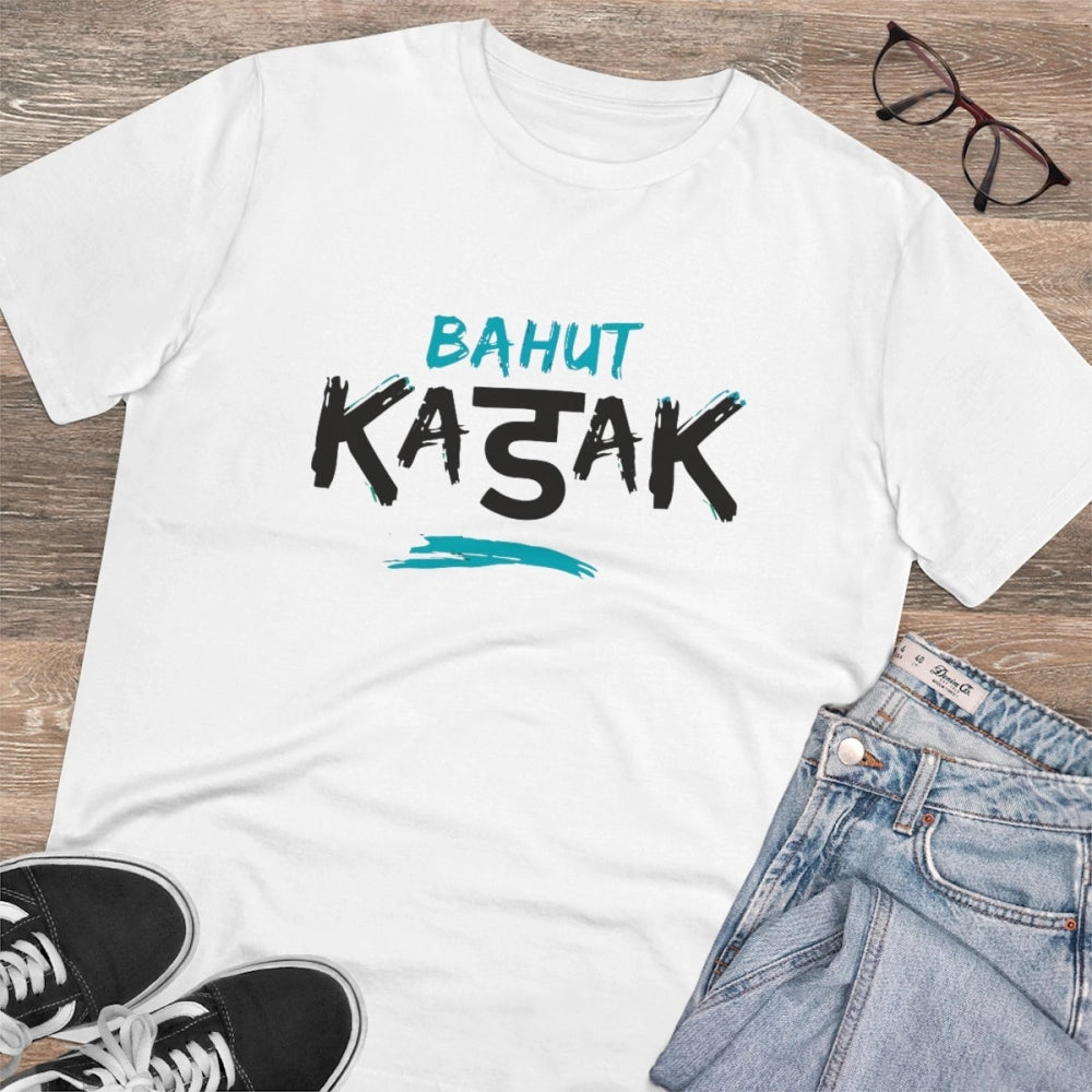 White PC Cotton Bahot Kadak Printed Men's T-Shirt (180GSM), half sleeve, round neck style for casual occasions