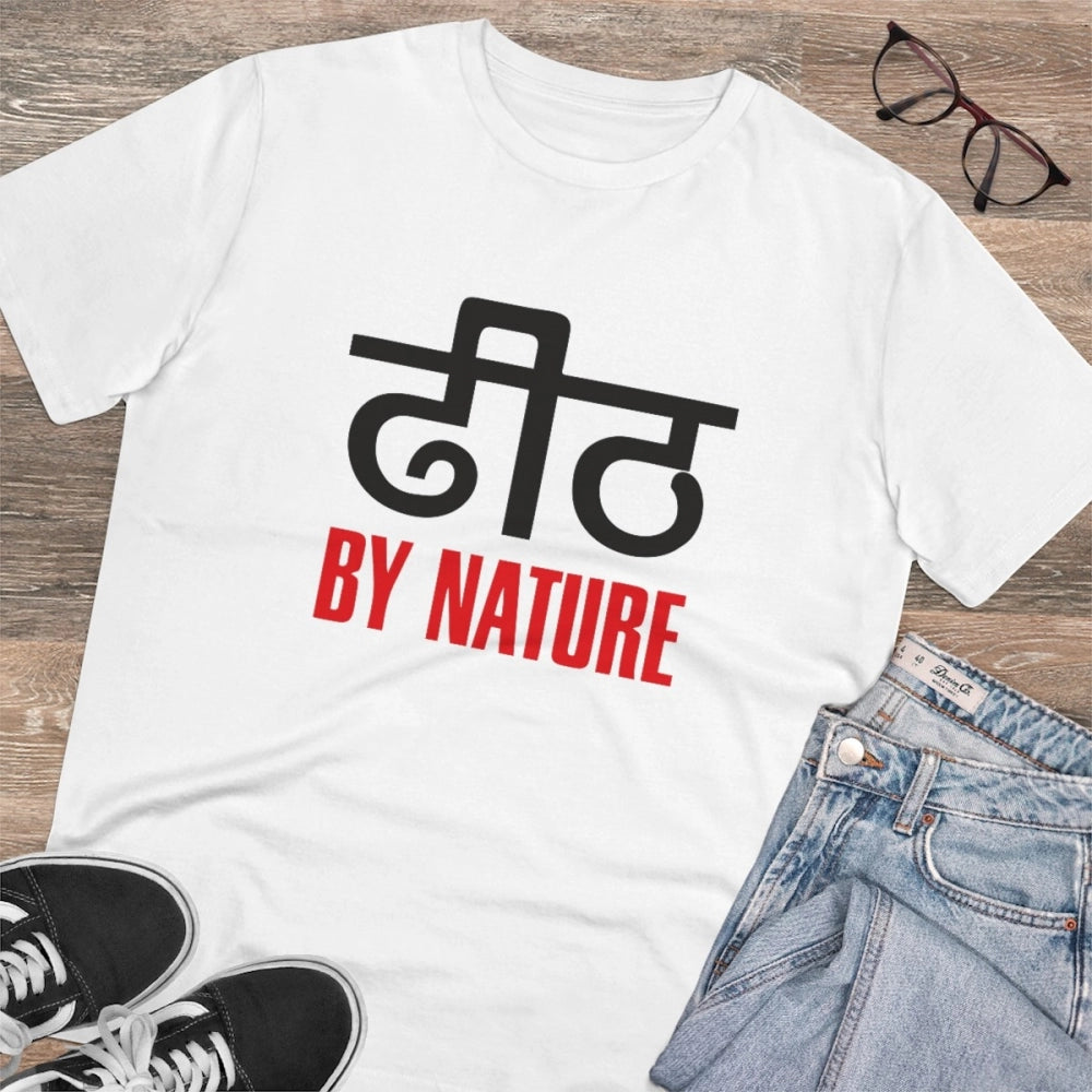 White PC Cotton Dhidh Nature Printed Men's T-Shirt (180GSM), half sleeve, round neck, casual wear