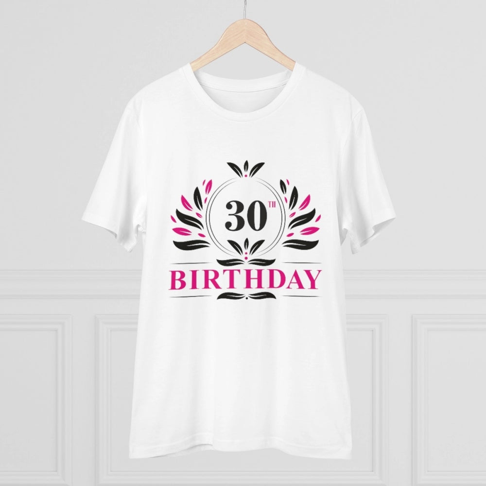 White PC cotton 30th birthday printed men's t-shirt with half sleeves, round neck, 180GSM thread count