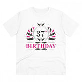 White PC Cotton Men's 37th Birthday Printed Half Sleeve T-Shirt (180GSM) for casual occasions