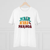 White PC Cotton Men's Azad Parinda Printed Half Sleeve T-Shirt (180GSM), casual wear on model