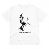 White PC Cotton Sardar Patel printed men's half-sleeve T-shirt, 180GSM thread count for casual occasions