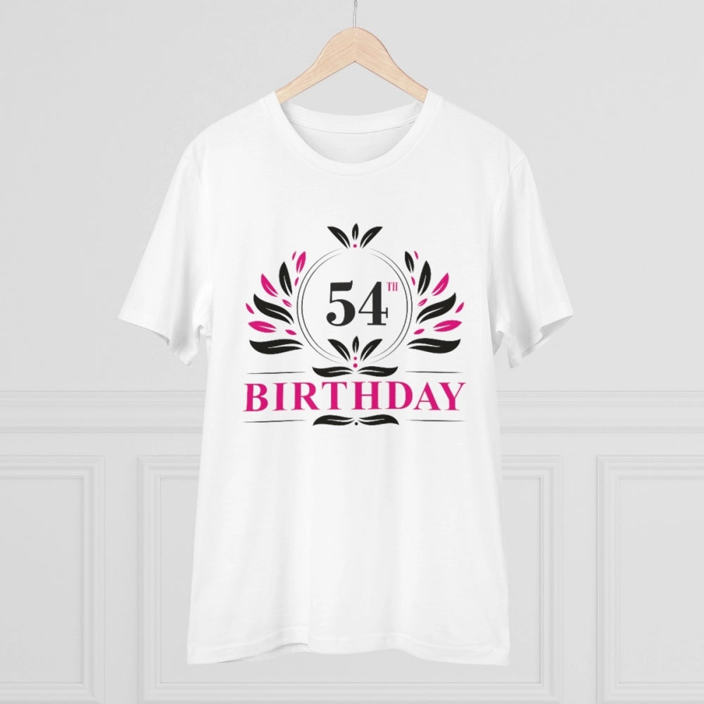 White PC Cotton 54th Birthday Printed T-Shirt (Half Sleeve, Round Neck), Men's casual wear on display