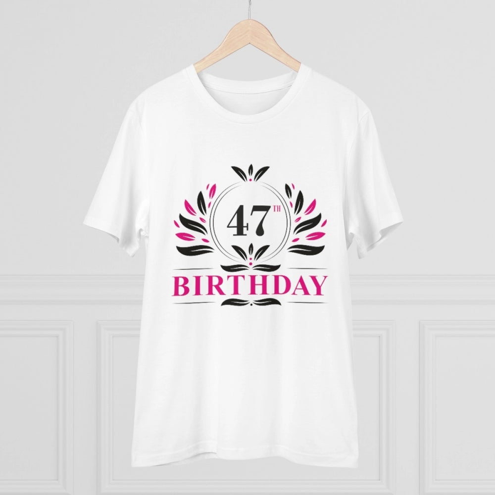 White PC Cotton men's 47th birthday printed half-sleeve t-shirt with round neck, ideal for casual occasions